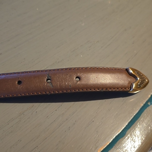 Womens Vintage Silver Buckle Tip Emblem Brown Woven Leather Belt Sz.34 main image 13